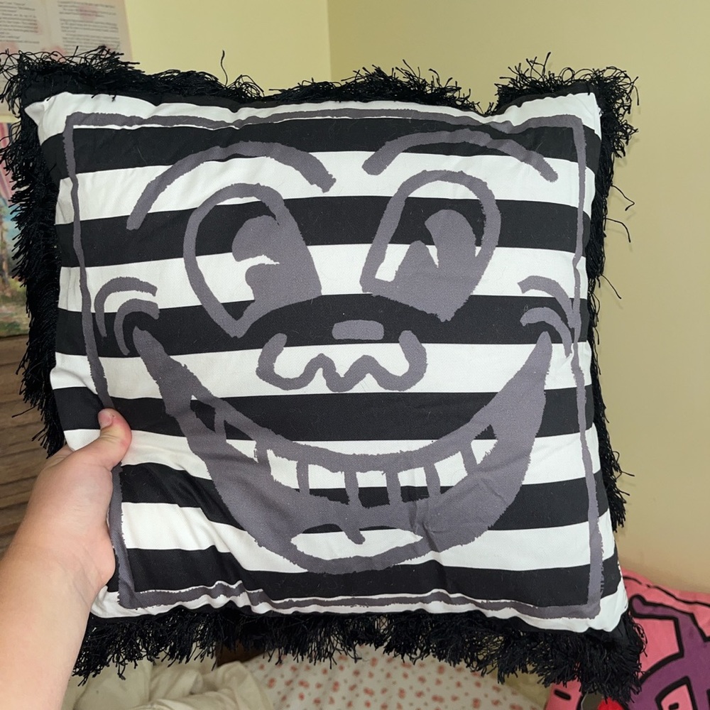 black and white keith harring pillow 🦓